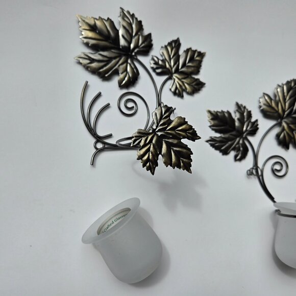 Vintage PartyLite Antique Grape Leaf Sconce Wall Candle Holders Set of 2 - Picture 6 of 7